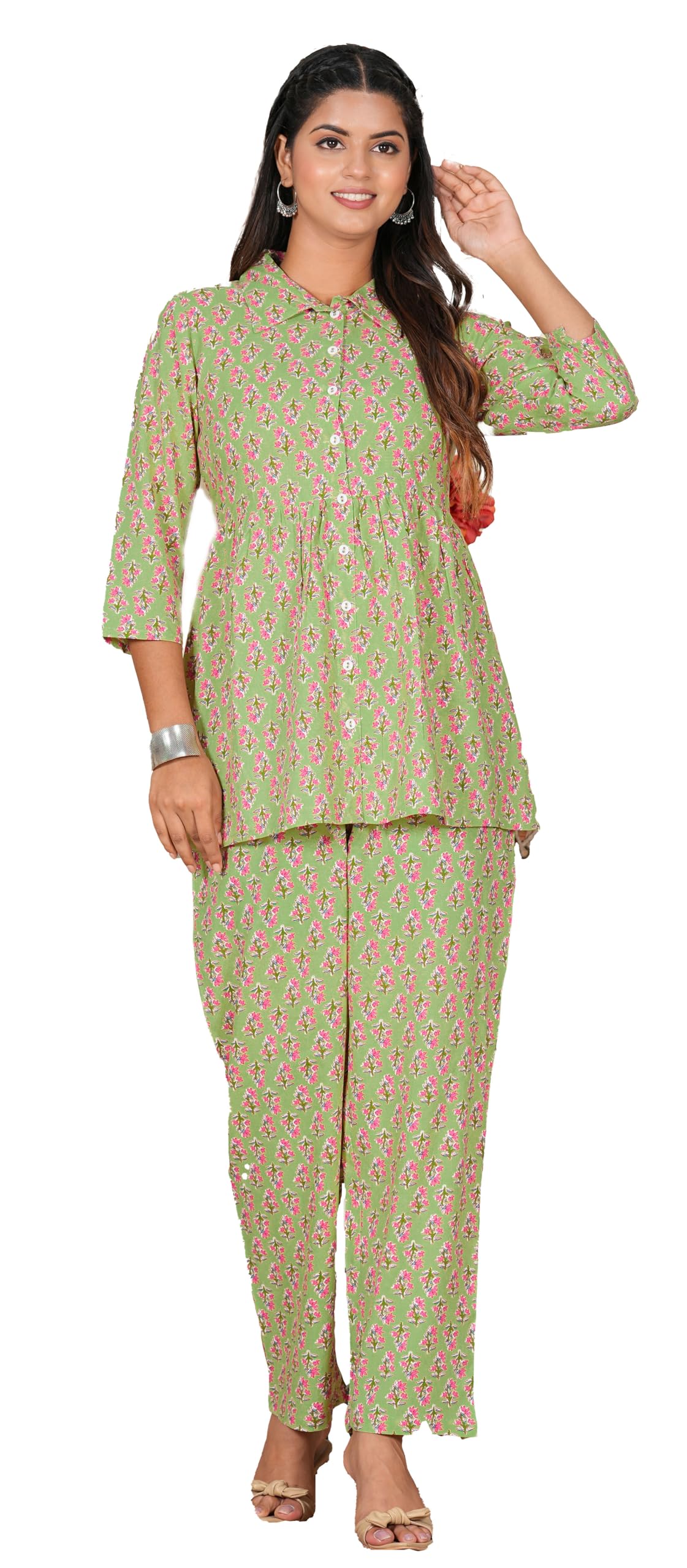 Yash Gallery Women Rayon Night Top And Pant Set