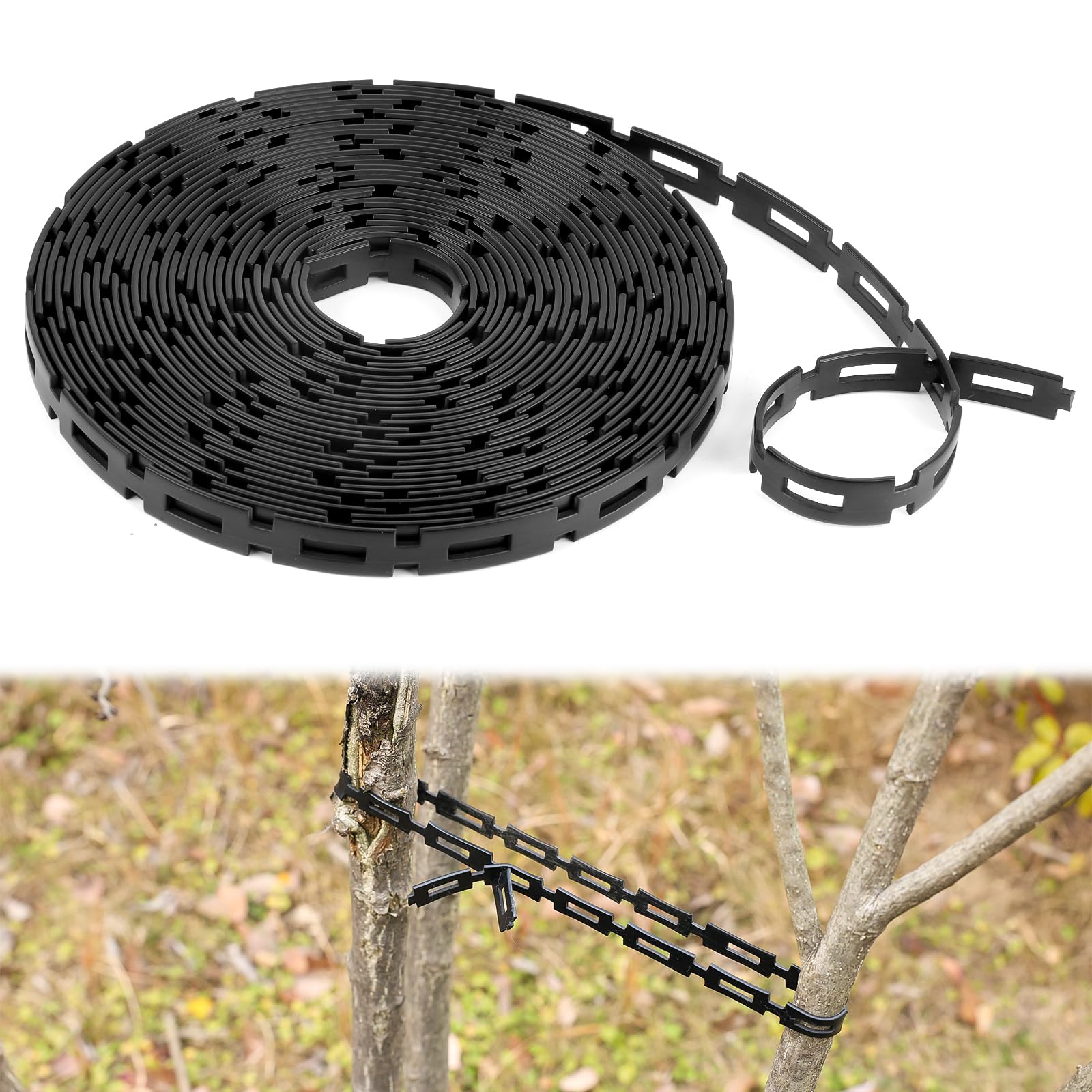Corbata de plástico para árbol con bloqueo de cadena, correas de soporte ajustables de 1,27 cm de ancho para estacar cables flexibles reutilizables para plantas y árboles inclinados, accesorios