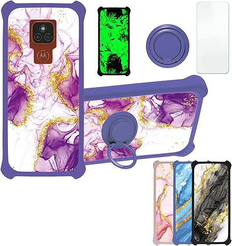 Funda para Motorola Moto E7 PLUS compatible con Motorola Moto E7 PLUS con protector de pantalla de vidrio templado, PC + TPU 2 en 1, soporte de