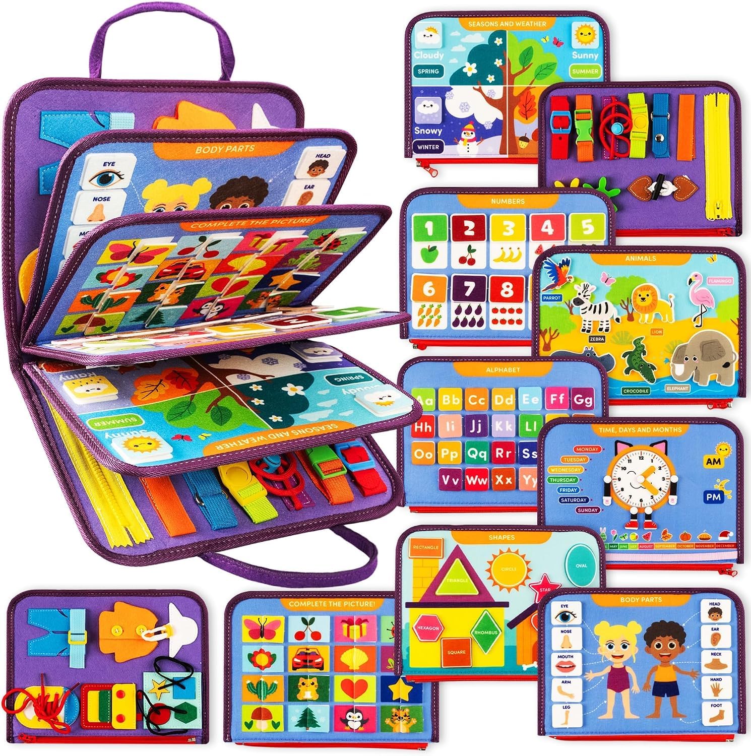 Busy Binder Book for Toddlers 1-3, Montessori Busy Book & Activity Book for 1+ Year Old Baby, Toddler Toys for 1-2 & 2-3 Year Old Boys and Girls, Educational Montessori Toys & Busy Board.