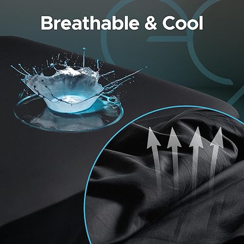 Miniatura 8 de Sábana bajera impermeable tamaño Queen, bolsillo profundo de 14 pulgadas, protector de colchón 100% negro, segura con aceite, a base de agua y