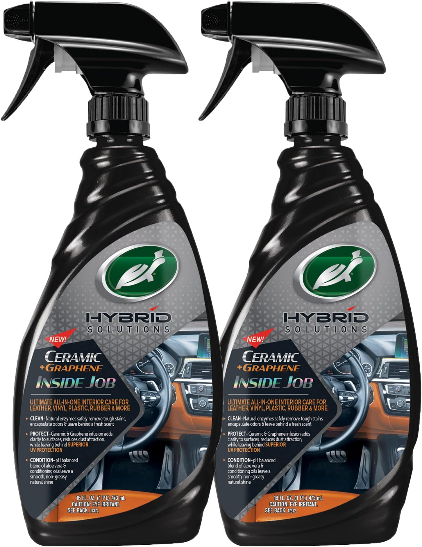 Turtle Wax 54219 Hybrid Solutions Ceramic Graphene Inside Job, Interior Car Cleaner and Protectant, Odor Eliminator, Works on Leather, Vinyl, Plastic and Rubber, 16 fl oz (Pack of 2)