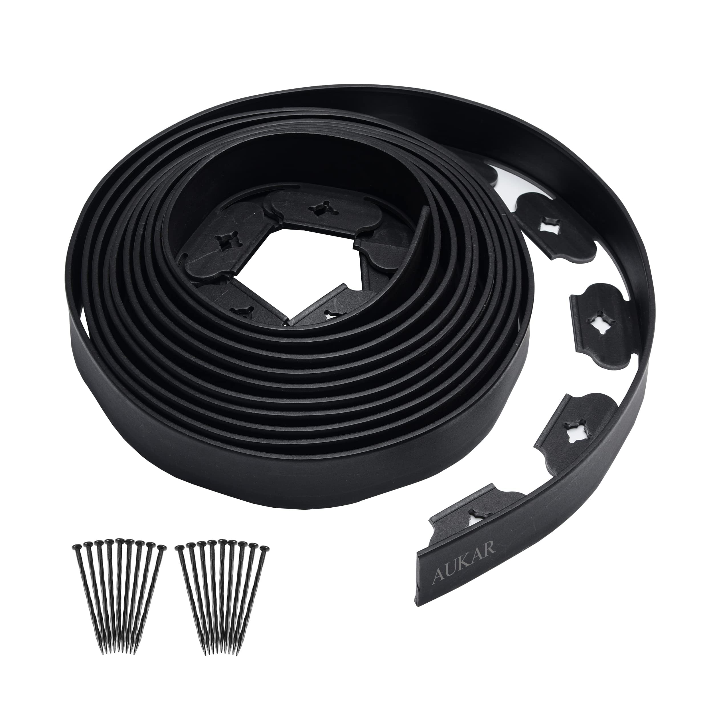 AUKAR Landscape Edging Kit 20ft Length No Dig Garden Edging Border – Include 18 Spikes, for Landscaping and Flower Gardens (Black)