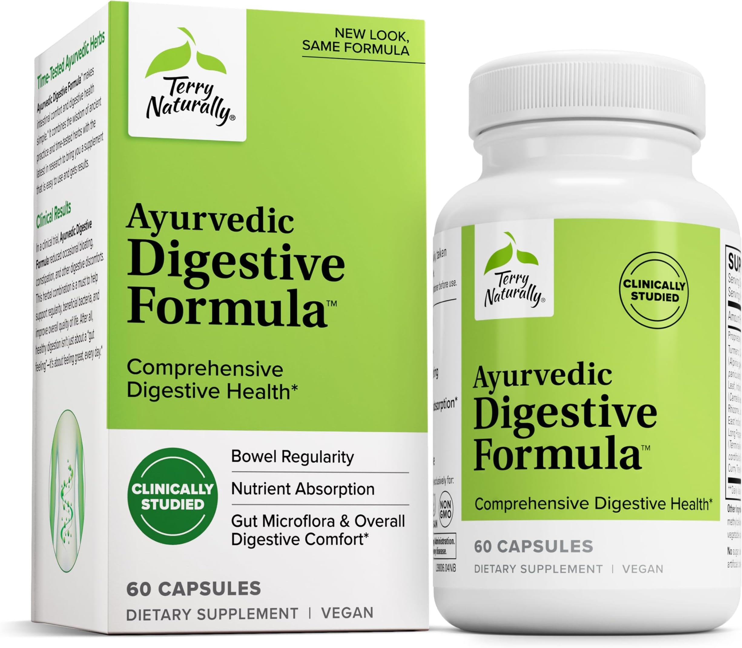 Terry Naturally Ayurvedic Digestive Formula - Digestive Support for Regularity - Support for Bowel Health - Nutrient Absorption Support - Support Gut Health & Gut Microflora - 60 Capsules