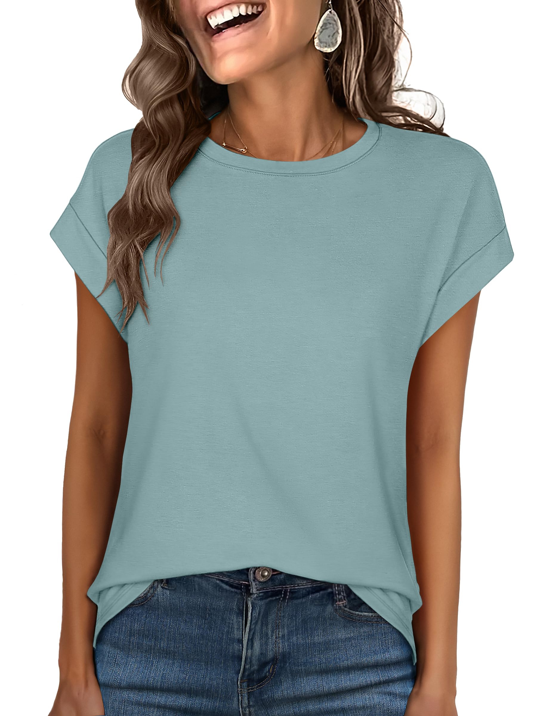 ANRABESS Womens Tops Summer Cap Sleeve Basic Tee Shirts 2025 Trendy Loose Fit Casual Dressy Business Work Tshirts Clothes