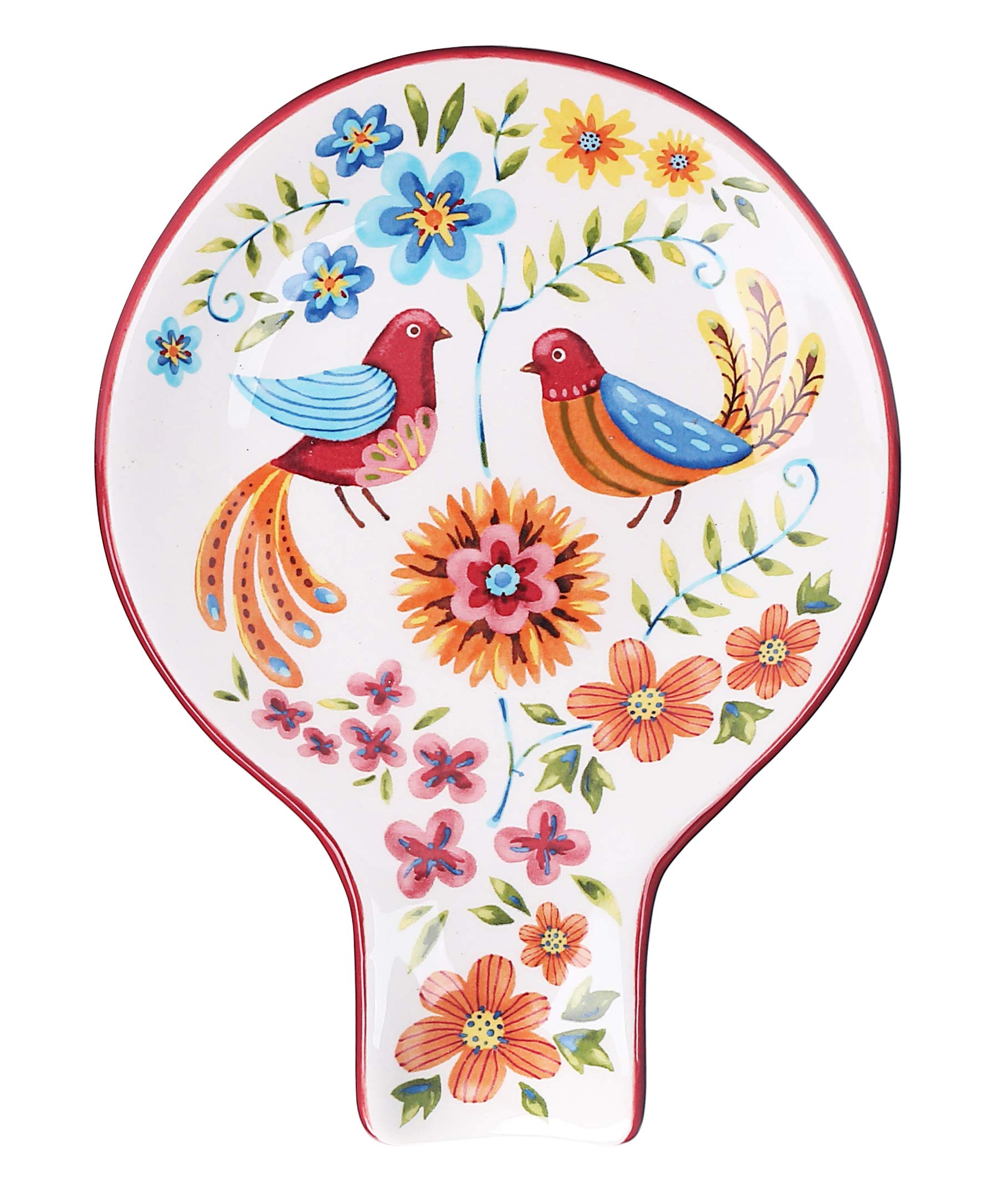 BicoRed Spring Bird Ceramic Spoon Rest, House Warming Gift, Dishwasher Safe