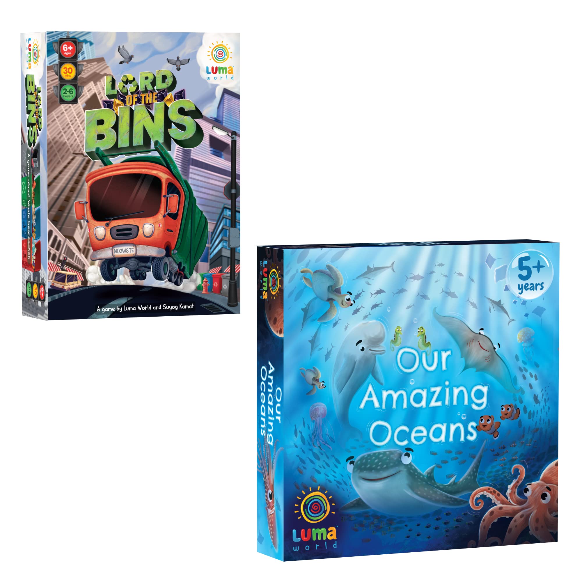 Luma World Enviornment Education Activity Bundle, Our Amazing Oceans and Lord of The Bins, Jigsaw Puzzles, Flashcards, Trivia and Travel Card Games for The Entire Family to Go Green