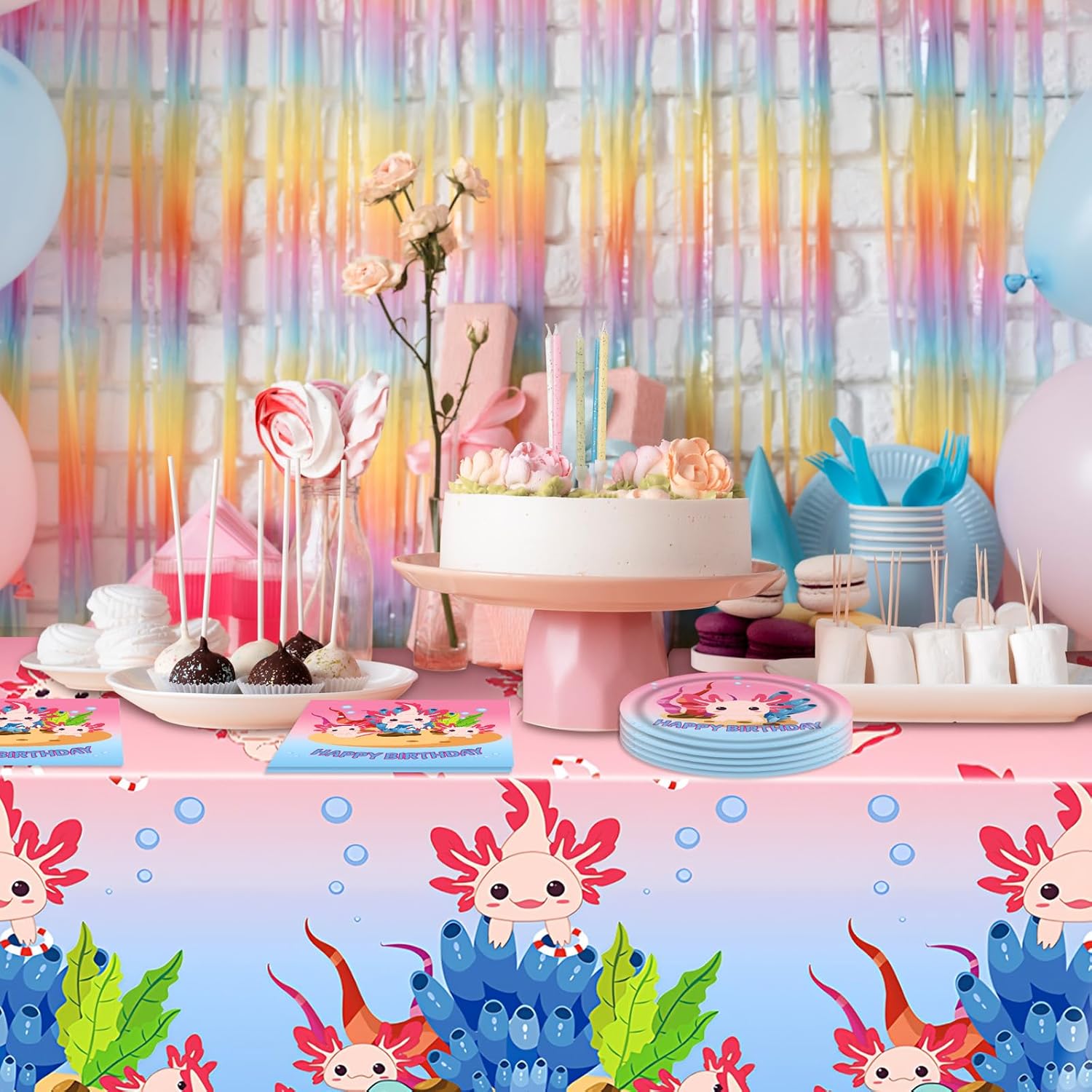 41Pcs Axolotl Party Decorations, Reptile Animals Party Tableware Set Include Axolotl Napkins, Plates and Tablecloth Boys Girls Baby Shower Birthday Decorations Supplies - Image 6
