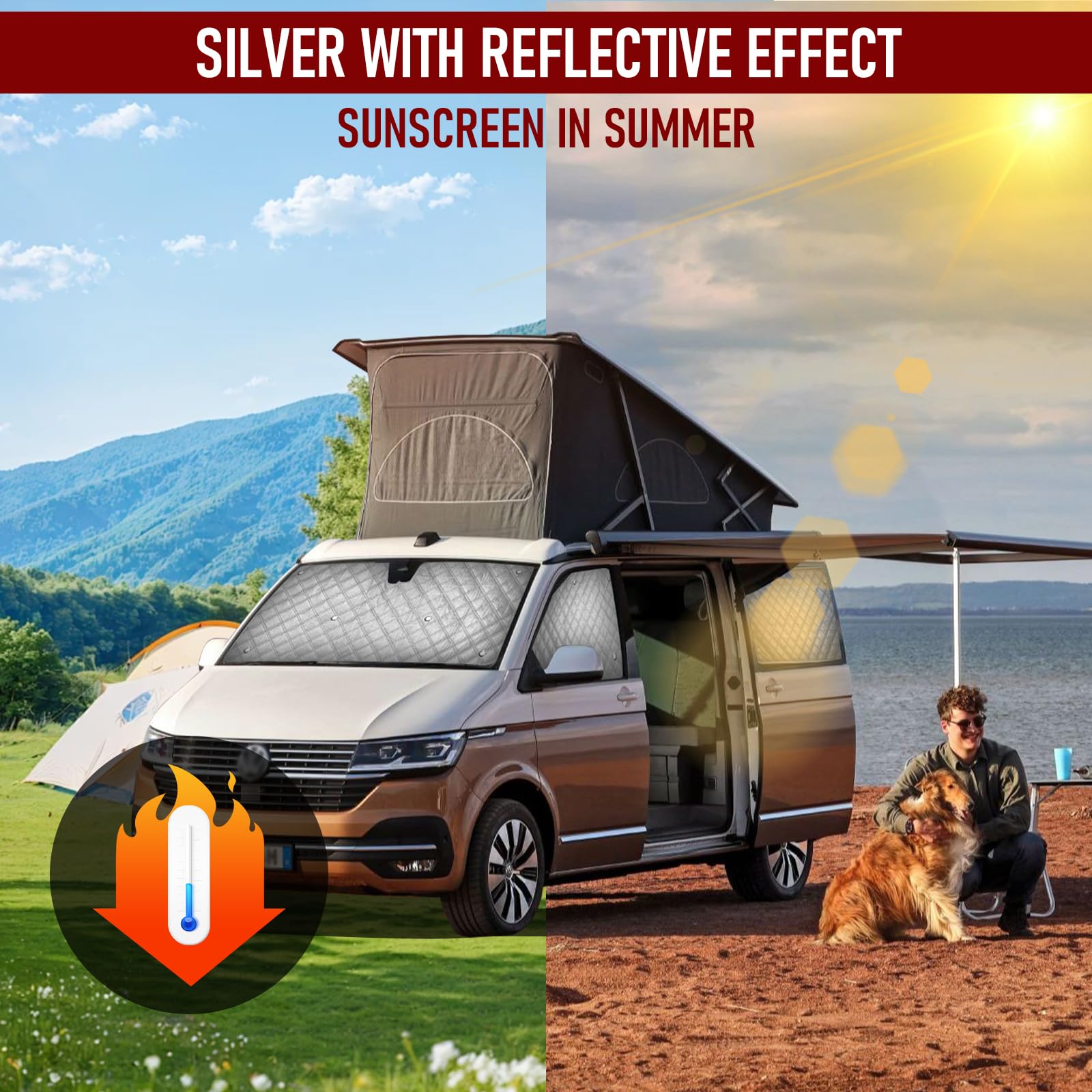 MaxAwe Juego de 8 persianas térmicas internas, compatible con VW T5/T6 SWB, kit de cubierta de aislamiento de invierno para autocaravanas y autocaravanas