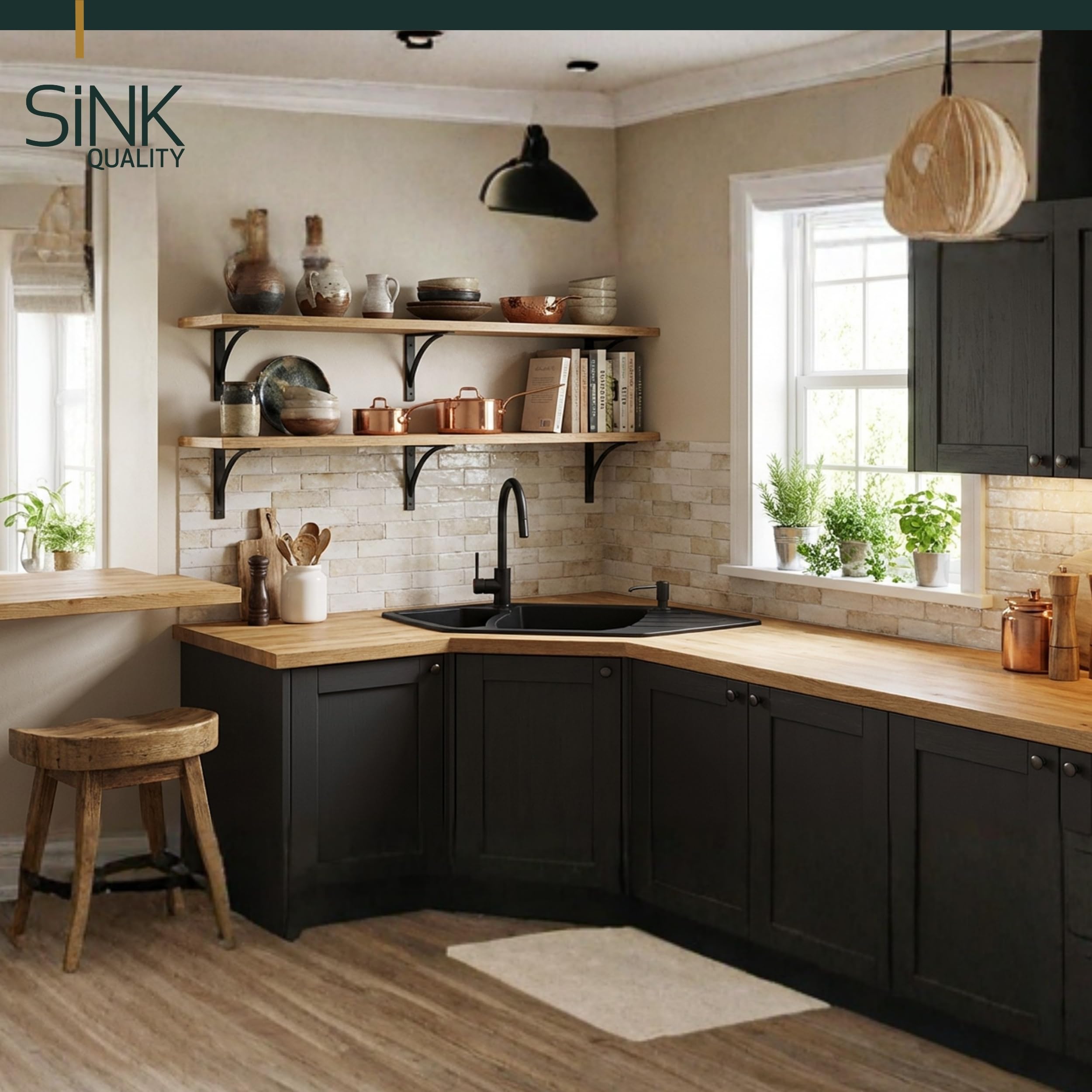 SINK Quality zlewozmywak narożny z granitu 90 x 54 cm - szary – 1,5 umywalka zlewozmywak do zabudowy z umywalką na resztki, wytrzymały i odporny na zarysowania, w zestawie syfon i impregnacja