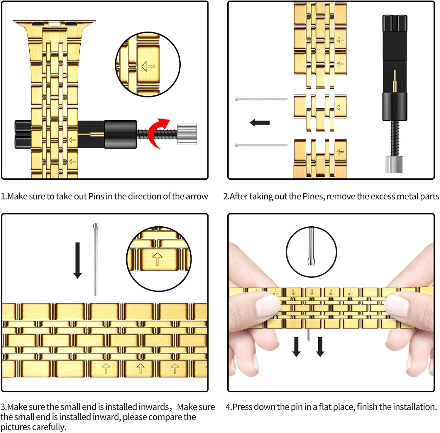 MioHHR Compatible with Apple Watch Band 49mm Ultra 3/2/1, Solid Stainless Steel Metal Strap Band for iWatch 49mm Series Ultra 3/2/1, Gold - Image 6