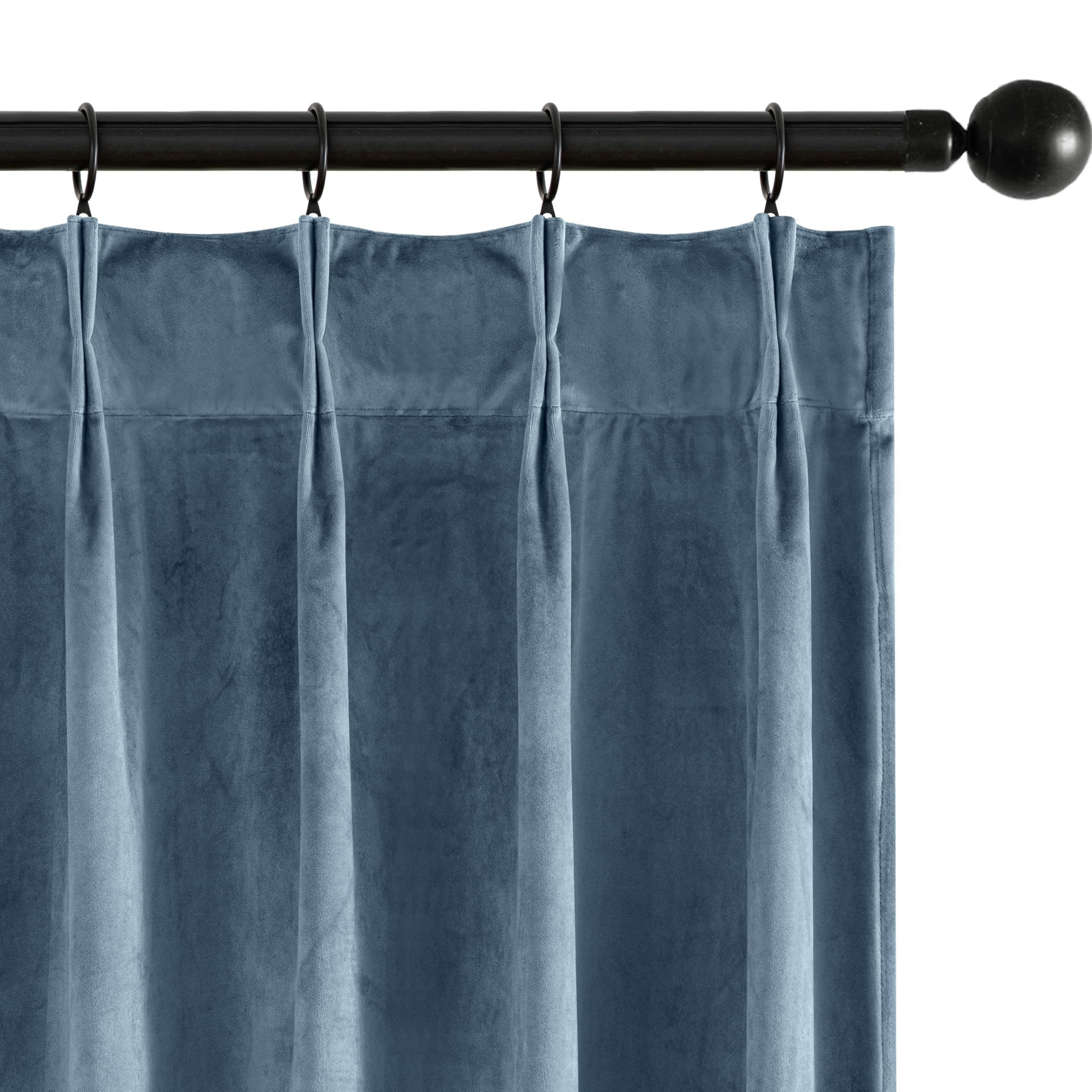 MIULEE Velvet Pinch Pleated Blackout Stone Blue Curtains 40x108 Inches