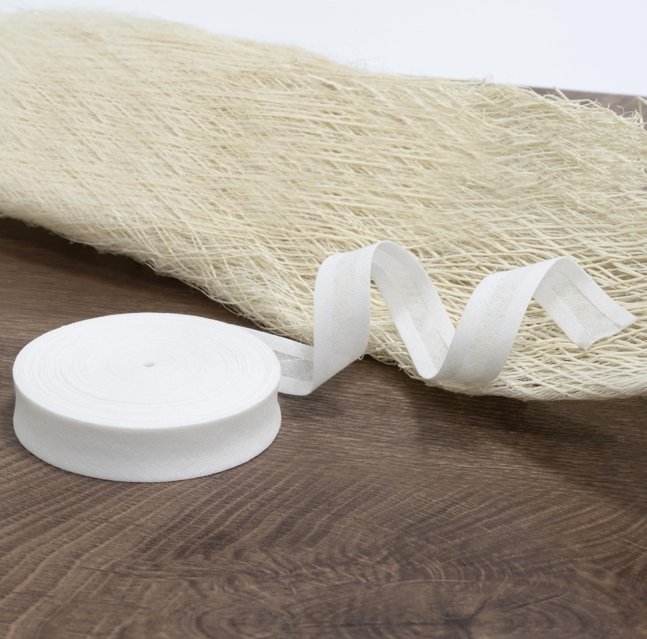 Ruban Biais Coton Replié 15 Mm X 9 Mètres - Blanc, Pour Finitions Couture, Customisation Et Décoration Créative