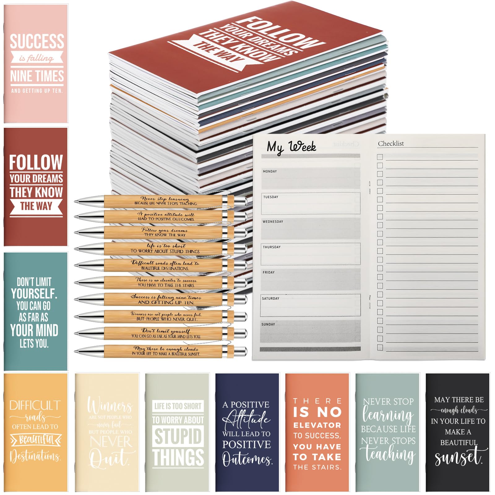 Spakon 40 planner settimanali tascabili e penne in bambù per lista delle cose da fare 2024, regalo ispiratore per dipendenti, colleghi, studenti, insegnanti (colore Morandi, 40)