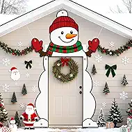 Christmas Snowman Door Banner Xmas Snowman Hanging Porch Banner Sign Wall Front Door Archway Garage Backdrop Decorations for Winter Outdoor Indoor Holiday Party Supplies