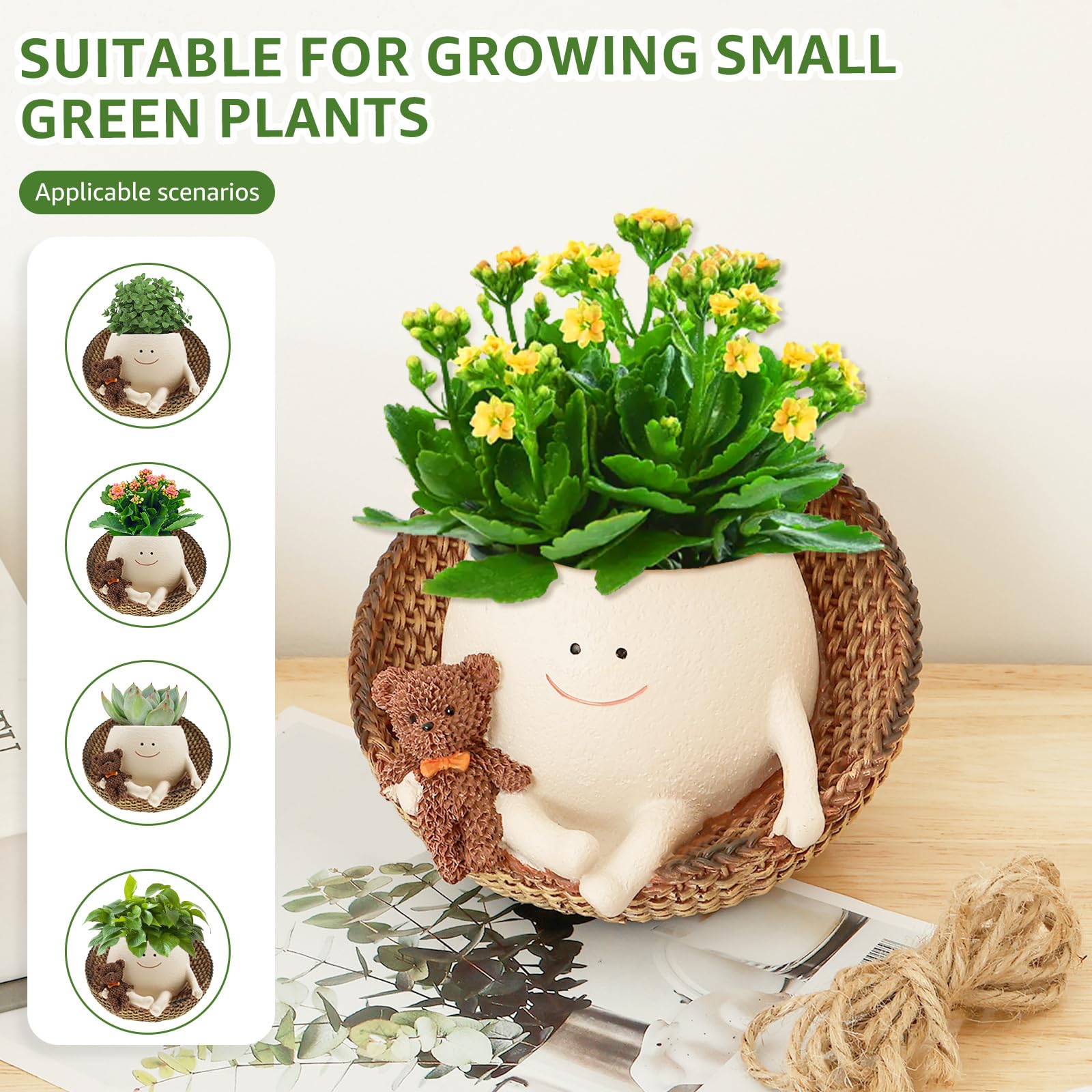 Pot de fleurs décoratif à suspendre en forme de visage de balançoire, joli pot portable avec trou de drainage pour intérieur et extérieur (suspendu)