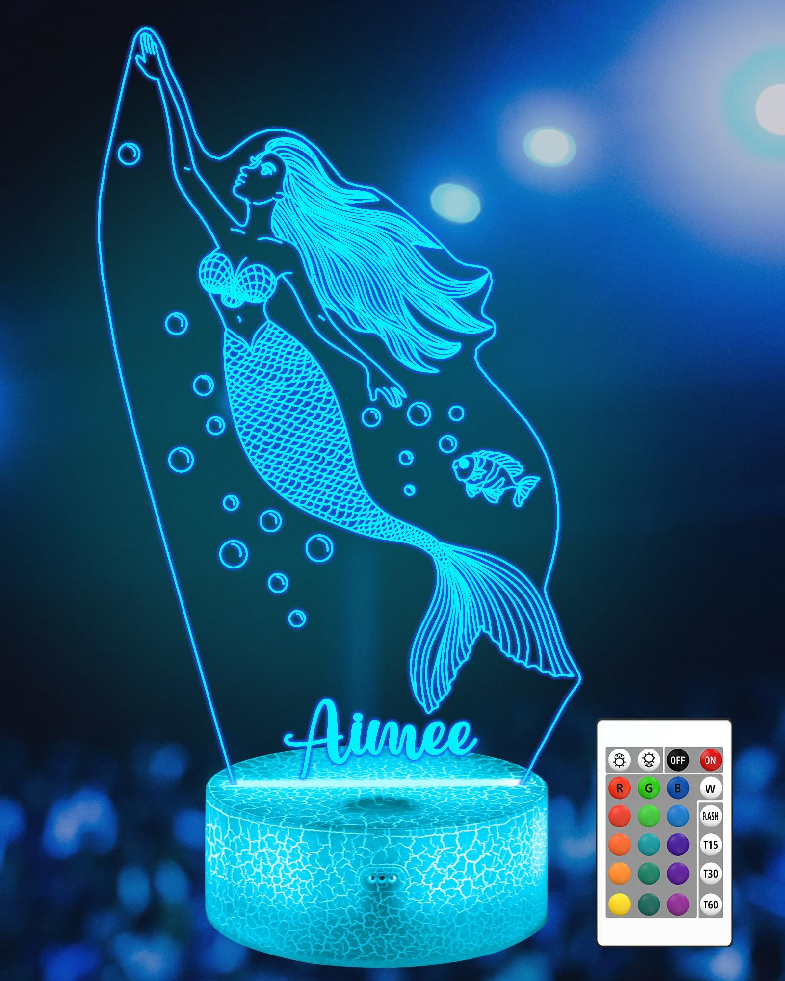 Attivolife Mermaid 3D Customized Lamp, Princess Night Light with Remote Control + Timer 16 Color Changing Desk Lamps Kids Fairy Room Decor Plug in Festival Birthday Gifts for Girls Women Child — image 1