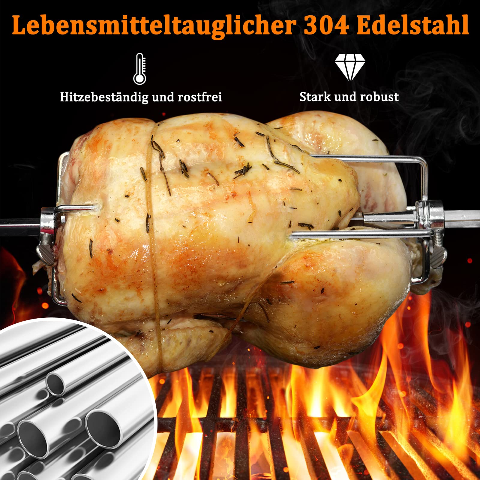 NAIZY Fleischklammer für Drehspieß Zubehör 2er Set Rostfrei Edelstahl Fleischnadel mit Feststellschraube für Drehspieß, Hähnchen, Schaschlik und vieles mehr