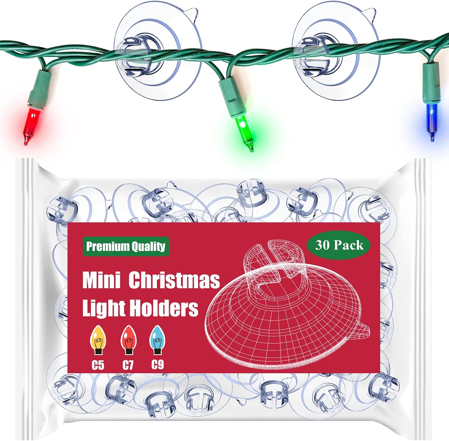 Mini Christmas Suction Cups [Set of 240] Small Holiday Light String Hooks Holders, Clear Rope Light Caddy Window Glass Suction Cup Clips Hang Seasonal & Xmas Decorations