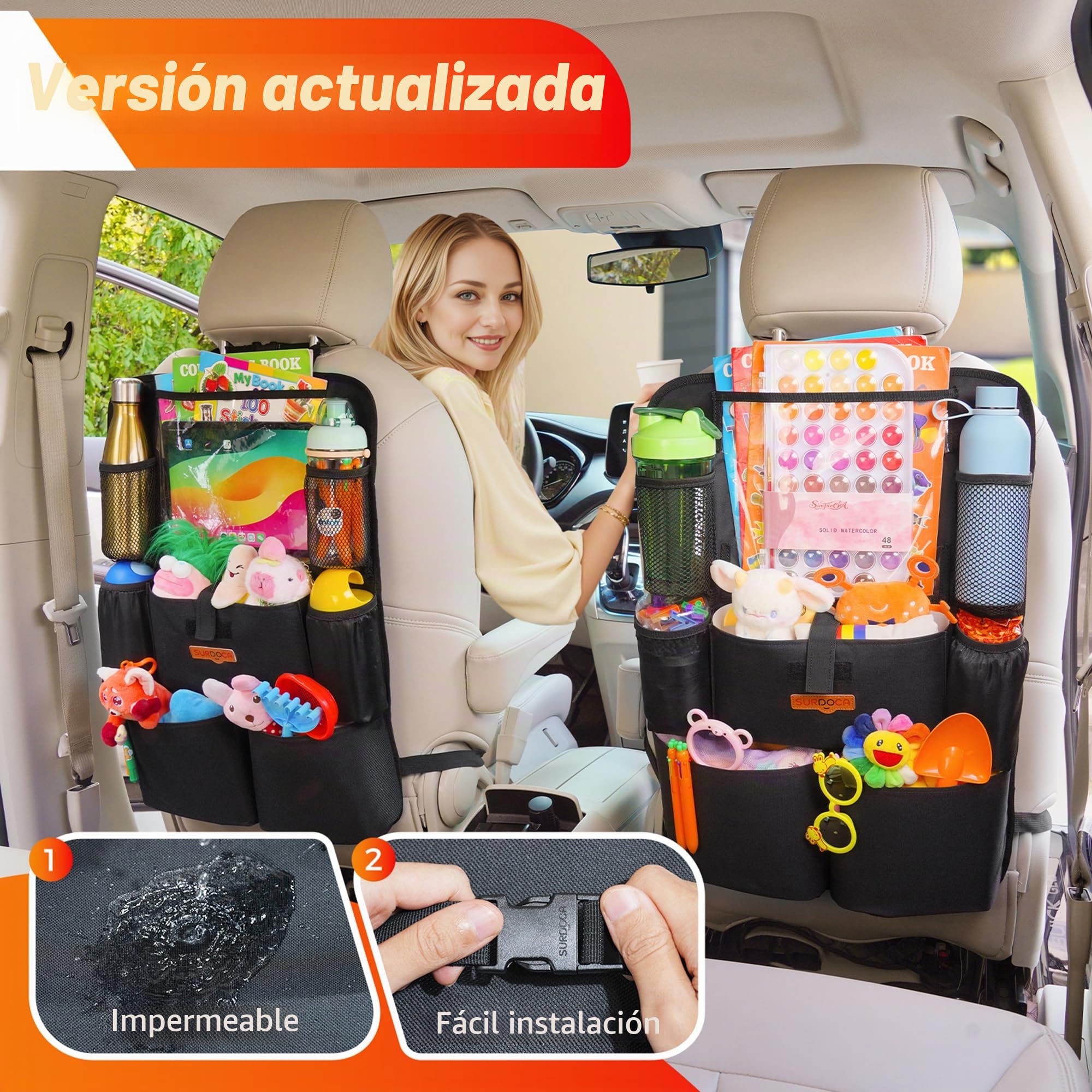 SURDOCA organizador asiento coche, organizador coche niños, 4 de la generación organizador para coche, ajuste con [tablet de 11 pulgadas] organizador asiento