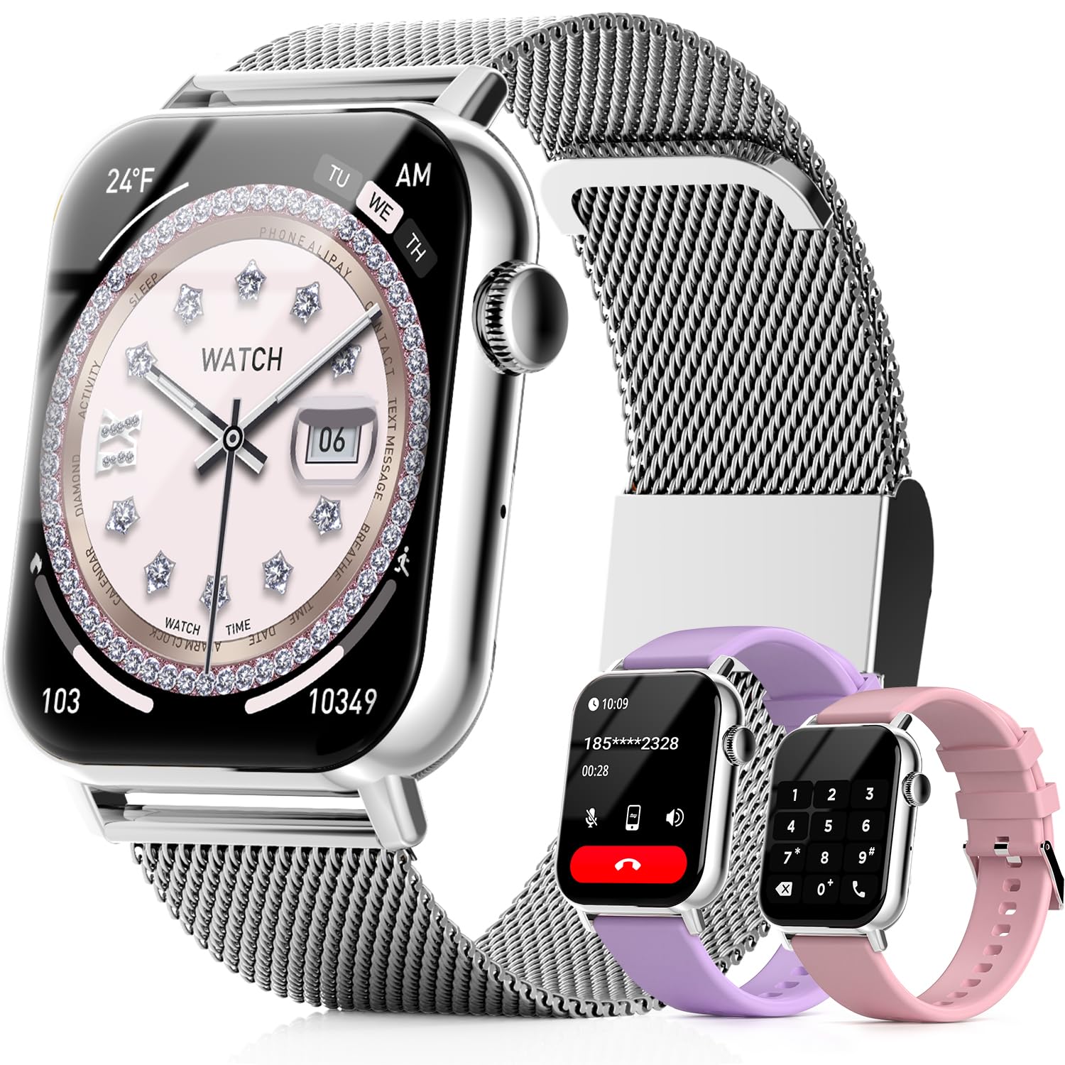 Trendia Smart Watches for Women, 1.83'' HD Fitness Tracker with Answer/Make Calls, Heart Rate/Sleep/SpO2 Monitor, 120+ Sport Modes, IP68 Waterproof, Compatible iPhone/Samsung/Android Space Silver