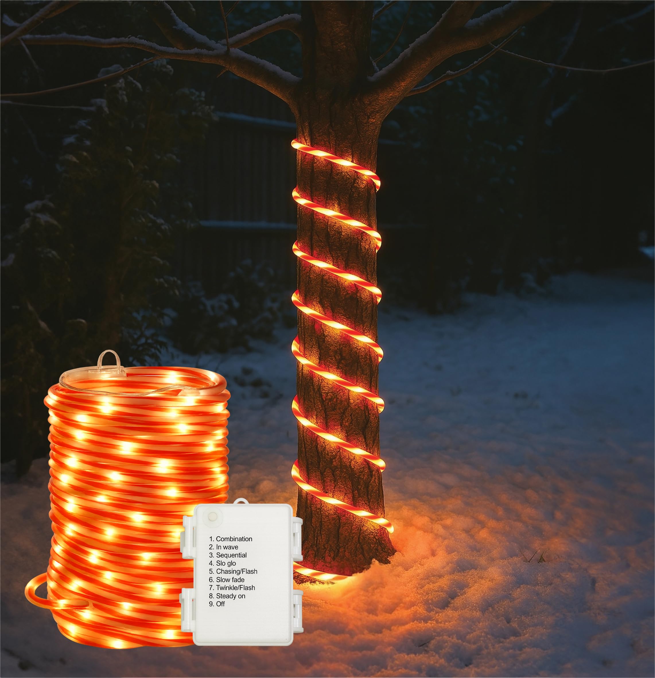 mysmartbuy.com 10 m Rope Light with 100 Micro LEDs, 8 Lighting Functions & Battery Box - Flexible Outdoor Festive Lighting for Garden, Fence, Balcony & Christmas Displays (Candy Cane)