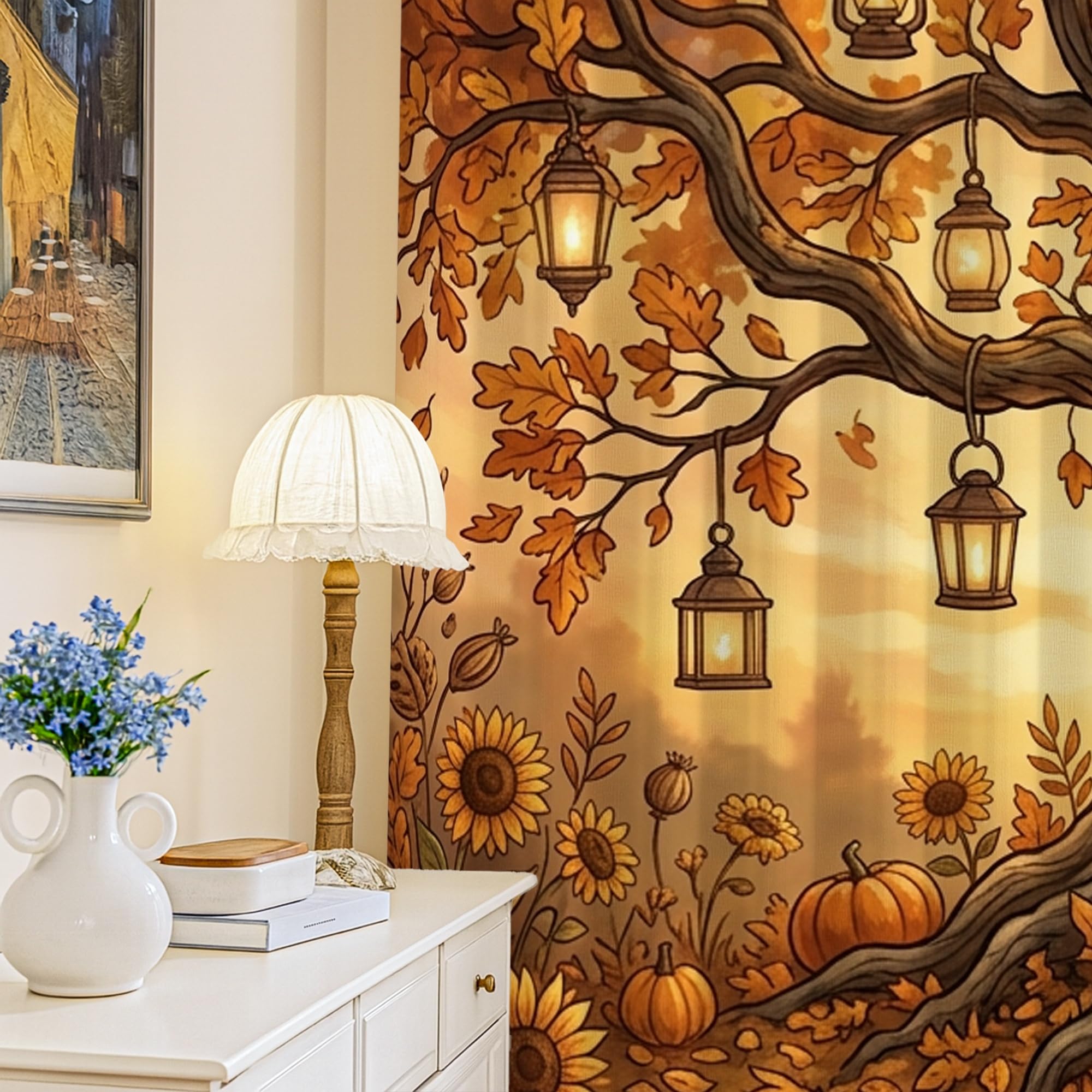 Rideau occultant citrouille d'automne pour bloquer la lumière du jour au salon