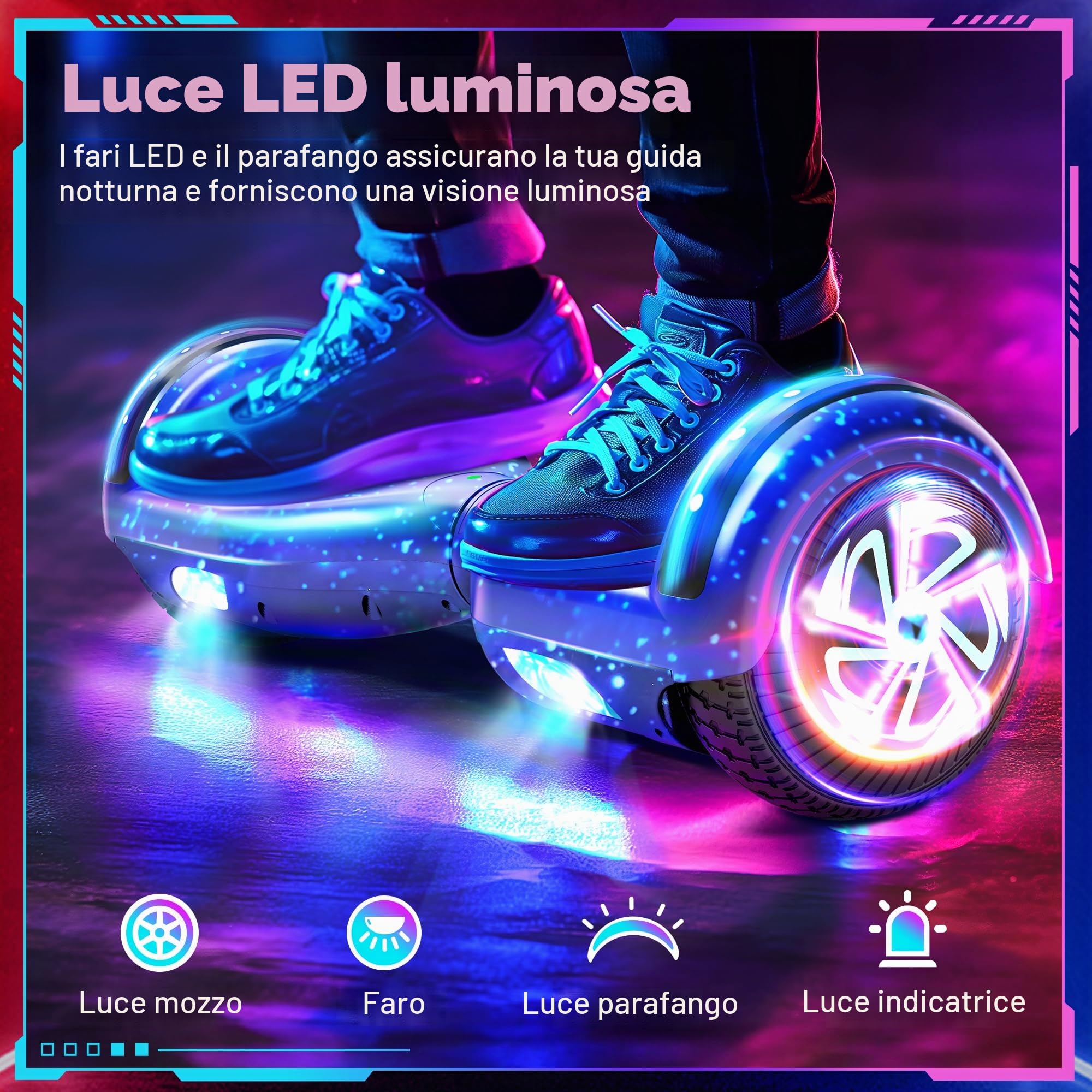 Hoverboard con sedile, Hoverboard autobilanciante da 6,5 ​​pollici con altoparlanti Bluetooth e luci a LED per bambini, ragazze e ragazzi (Go-Kart incluso)