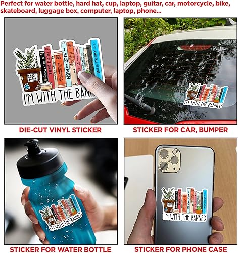 Miniatura 2 de Calcomanías de vinilo impermeable troqueladas con texto en inglés I'm with the Banned, libros prohibidos, para amantes de los libros, 3 pulgadas,