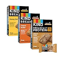 Vista 1 de KIND Breakfast Bars, Variety Pack, Honey Oat, Almond Butter, and Peanut Butter, Healthy Snacks, Gluten Free, 3-8g Protein, 18 Count