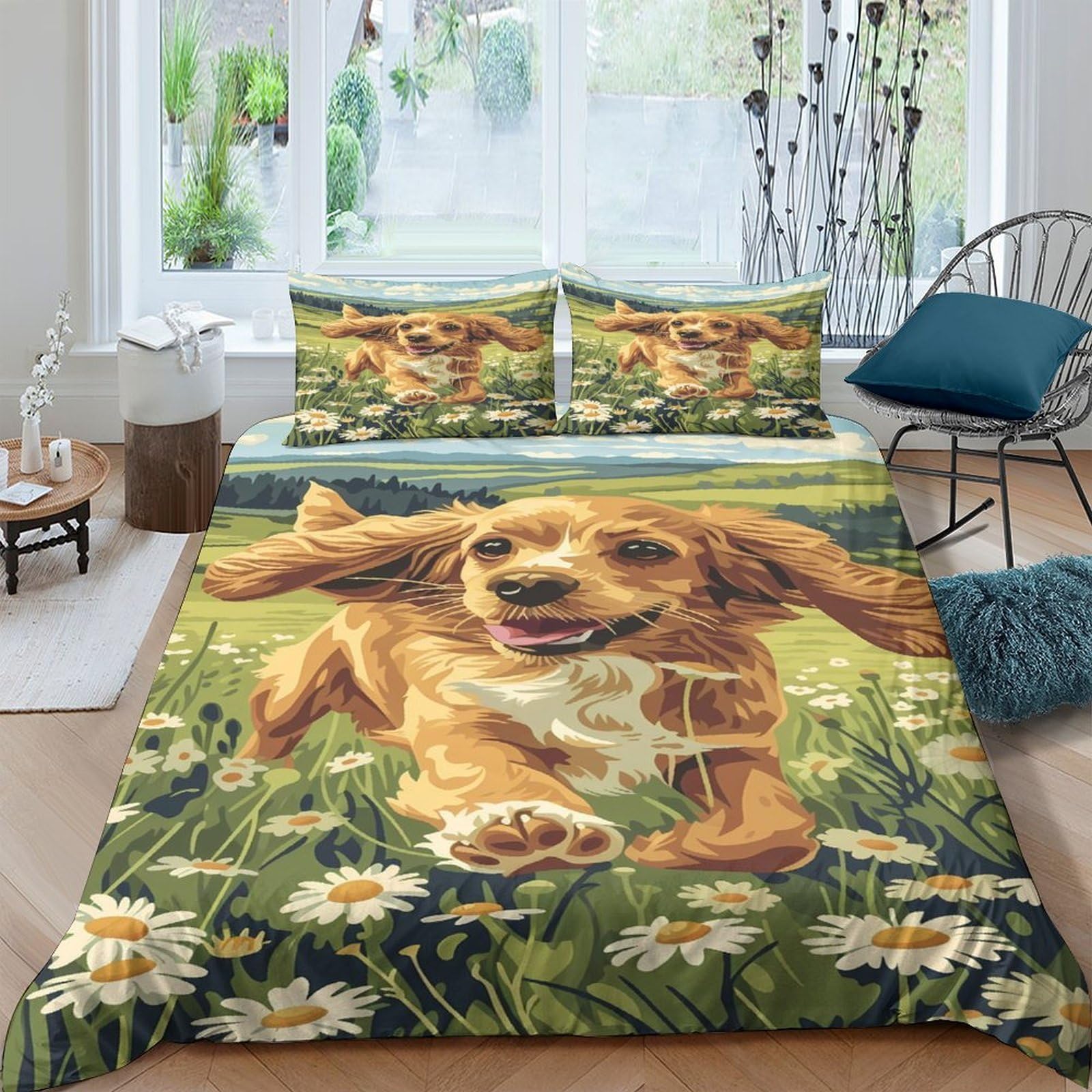Ctjqhvkz Style-1 3D Printed Running Dog Fitted Sheet Microfiber Soft Anti-Slip Wildflower Bed Cover For Bedroom Guest Room Decor Single（135X200cm）