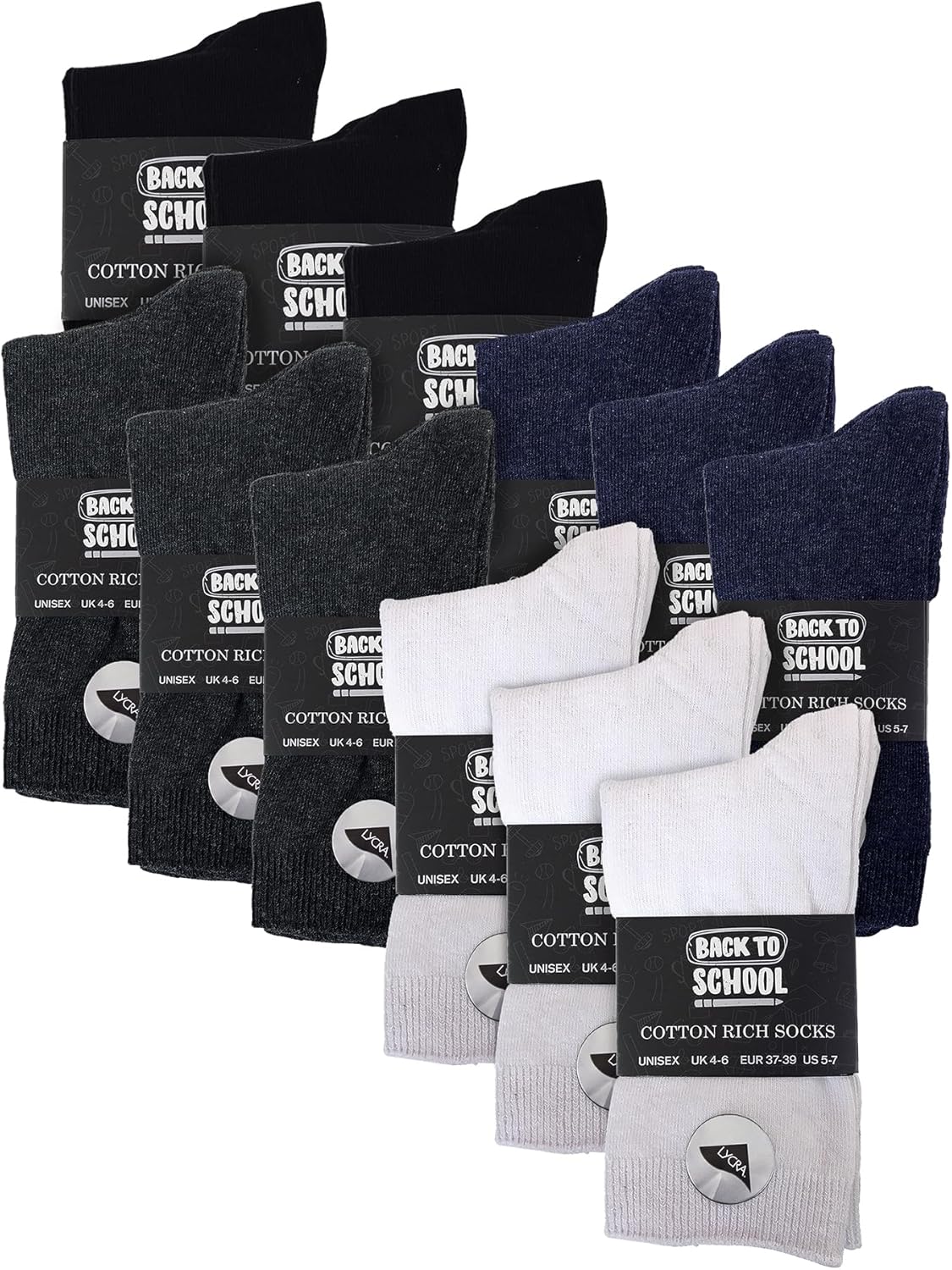 24 Pairs Multipack Kids School Uniform Socks | Knitted Cotton Plain Socks in Bulk