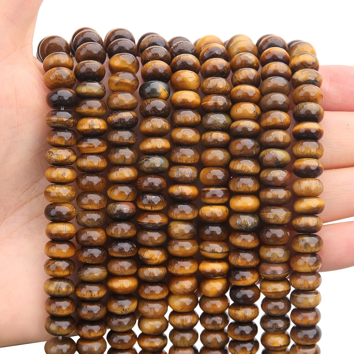 BONNY BOXX Natural 1 Strand 5 * 8mm Classic Tiger Eye Rondelle Beads, Natural Abacus Disk Stone Beads Loose Spacer Gemstone for DIY Bracelet Necklace Jewelry Making