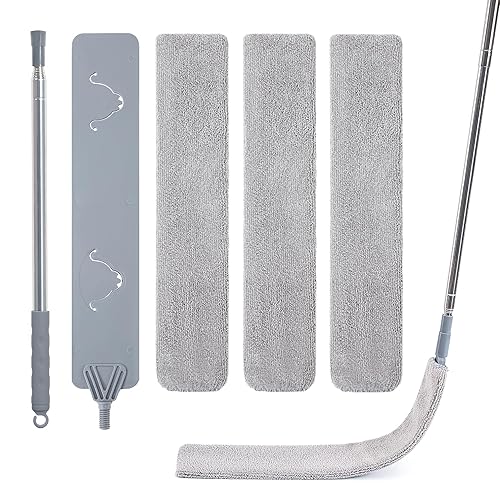 IVYROLL Skinny Duster with Extension Pole for Under Furniture, Under Appliance Cleaning Tool with 3 Microfiber Dusting Cloths, Retractable Flat Duster for Under Refrigerator, Tight Spaces, Gap - Set C: Gap Duster & Replacement
