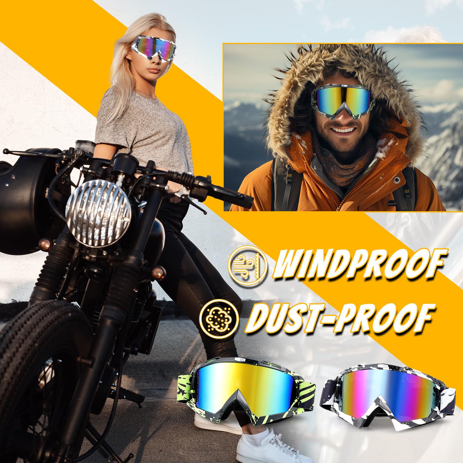 Tallew 4 paia di occhiali da moto da cross, da corsa, ATV, unisex, per sport e sci (classici)