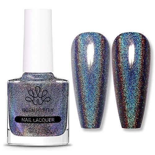 Born Pretty Esmalte de uñas holográfico negro brillante esmalte de uñas en barra 0.3 fl oz 1 unidad