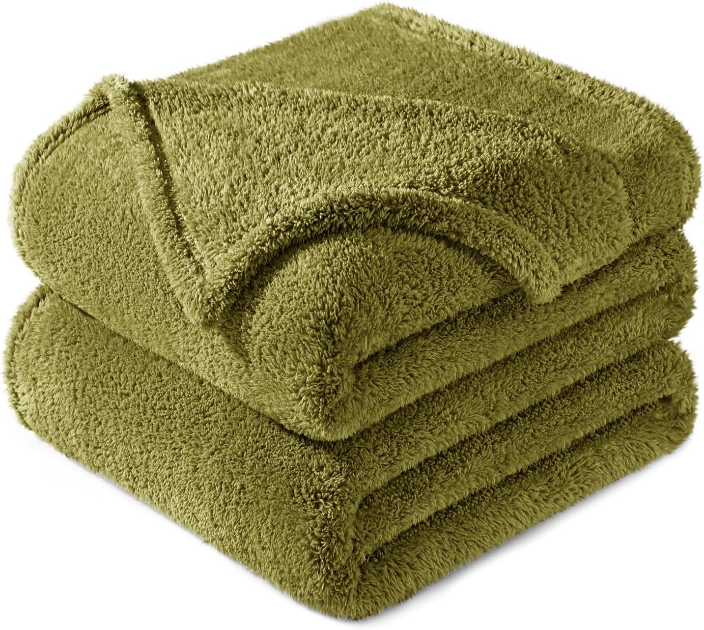 Exclusivo Mezcla King Size Blanket for Bed, Super Soft Velvet Plush Fleece Blankets, Fuzzy Cozy and Warm for Winter, 90x104 Inches, Olive Green
