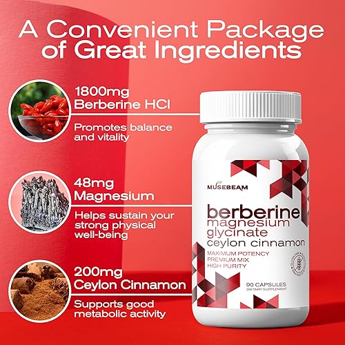 Miniatura 4 de Berberine HCL Suplemento de glicinato de magnesio  Cápsulas de alta pureza de 1800 mg con canela de Ceilán  Apto para veganos, sin OMG, sin gluten,