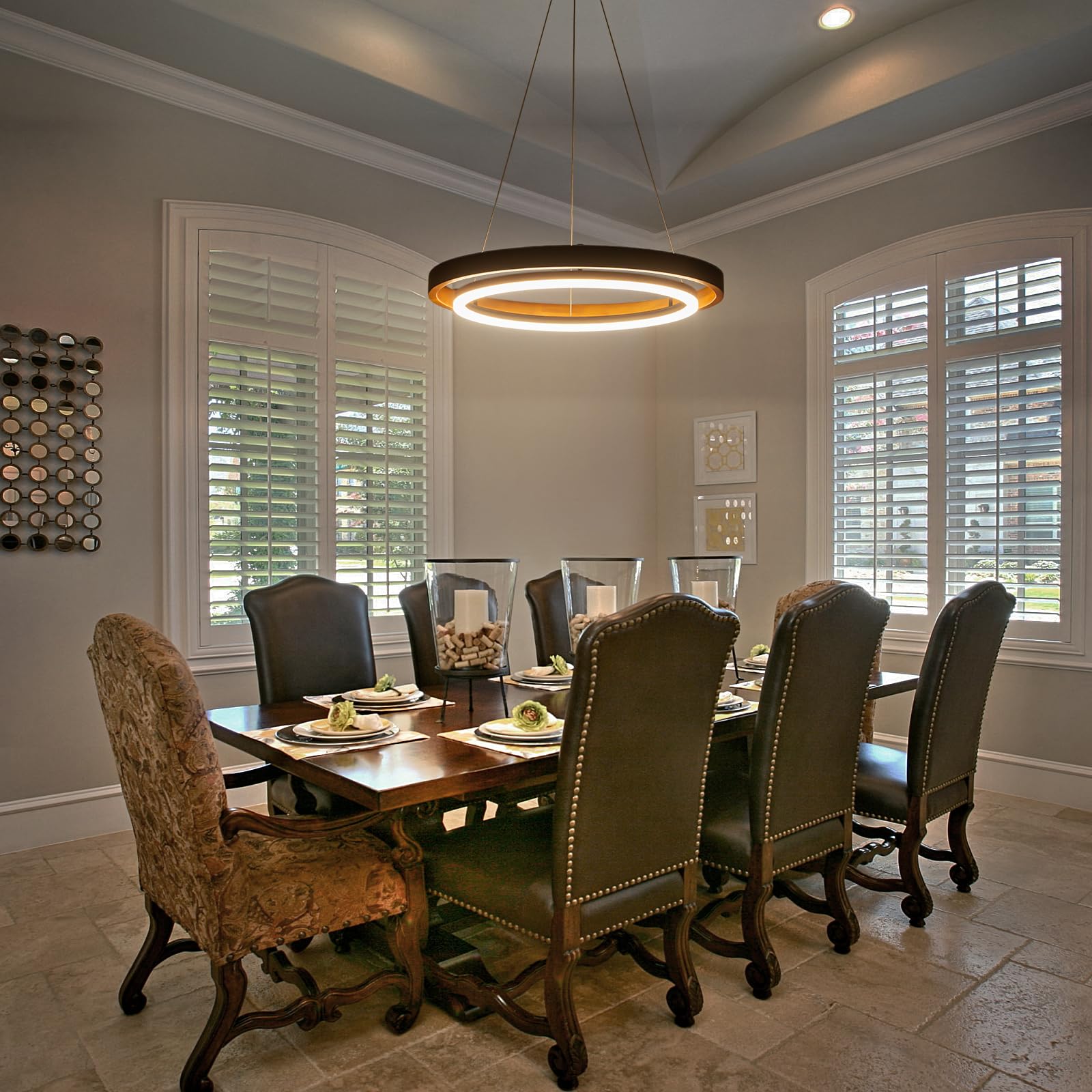 HUOKU Modern LED Wooden Chandelier, 24