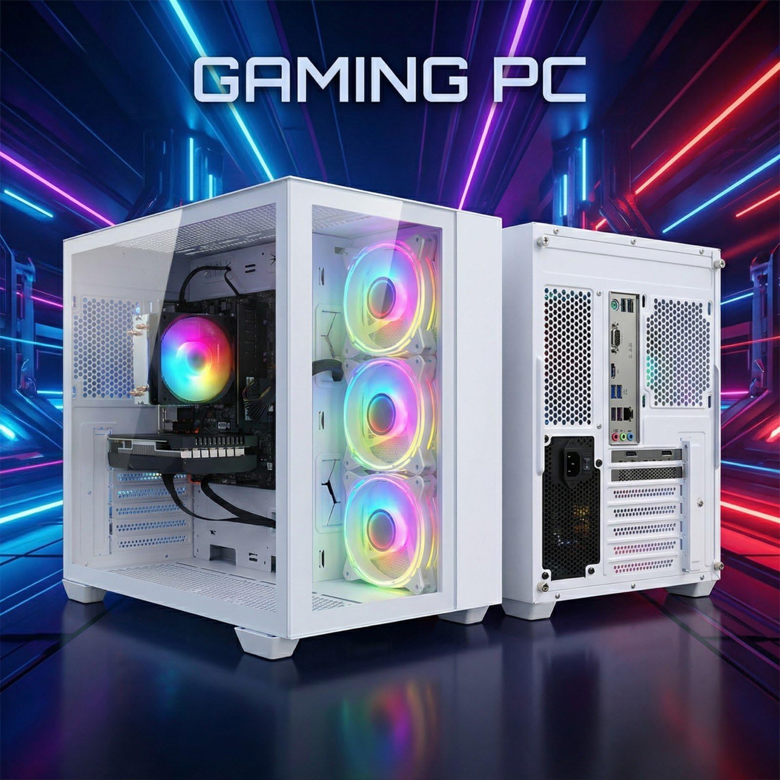 STGSivir PC Gaming Fisso, Computer Gaming, Ryzen 5 5500 fino a 4.2GHz，GeForce RTX 3050 6GB，32GB DDR4 RAM，1TB SSD，WIFI 6, BT 5.0，ventole RGB x3 Windows11 Pro