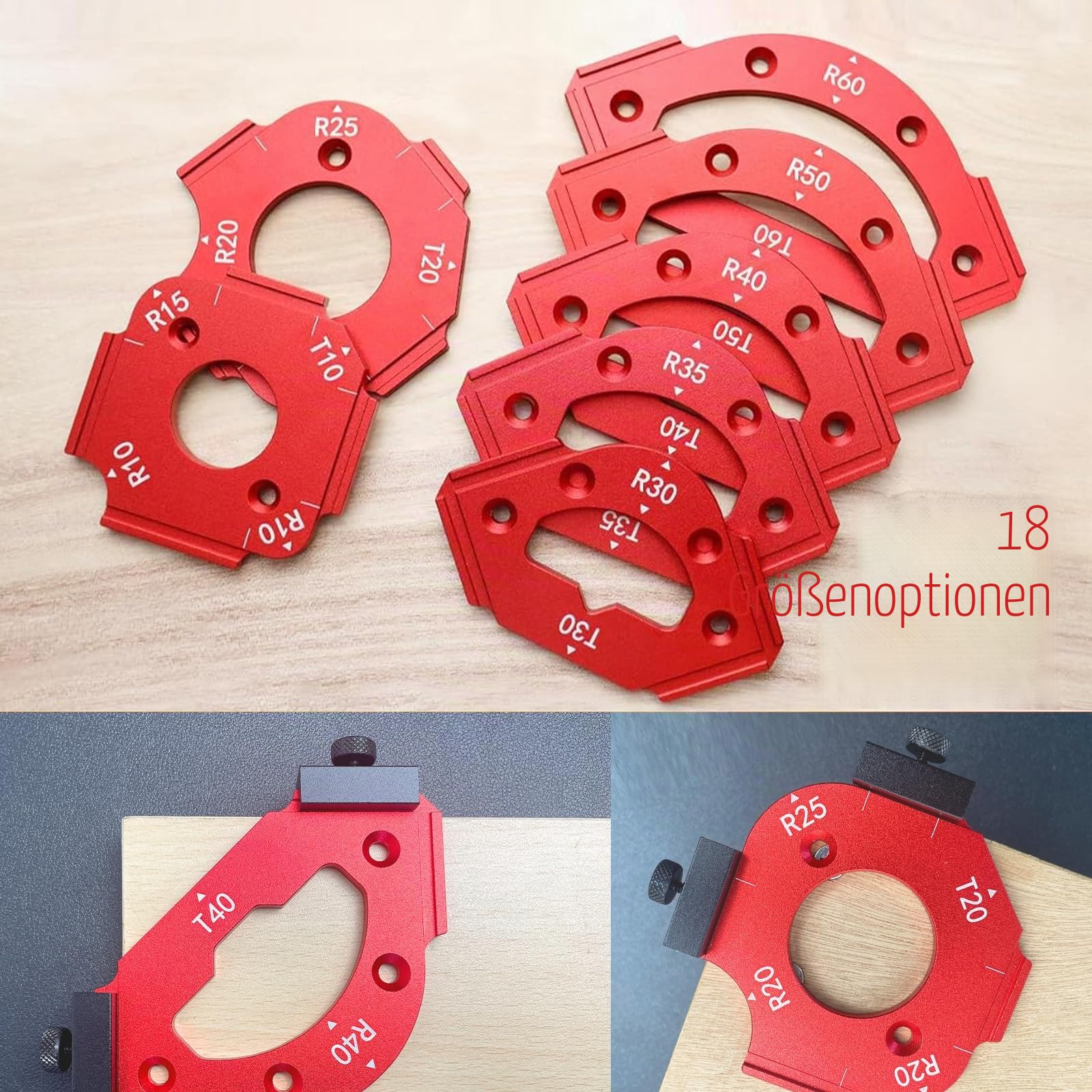 2026 NEW Frässchablone Oberfräse 7er Set | Radius Frässchablone Oberfräse Aluminium R10–R60 T10–T60 | 3-in-1 Innen Außen Gerade Schablone Oberfräse | Oberfräse Zubehör Holzarbeiten