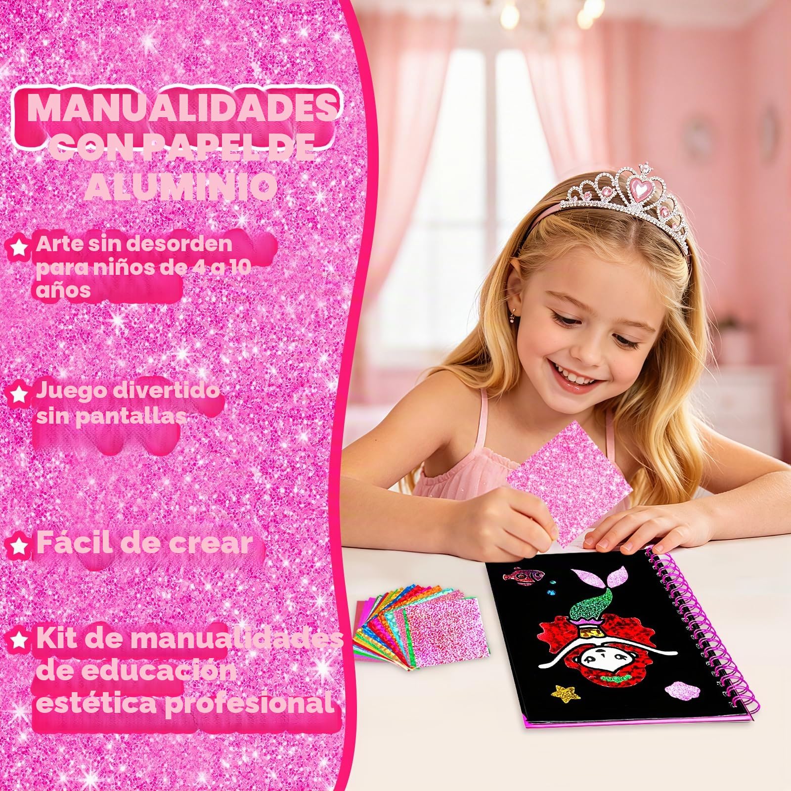 FUNNYB&G Manualidades infantiles con foil, Creativo Kit Manualidades niños, Juguete Niña Regalos Para de 3 4 5 6 7 8 9 12 Años Niño cumpleaños (Princesa)
