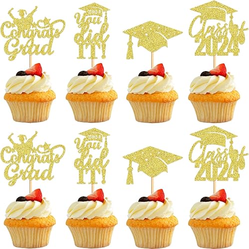 Paquete de 24 adornos para cupcakes de graduación 2024 You Did it Class of 2024 Congrate Grad Cupcake Picks para 2024 temática de graduación