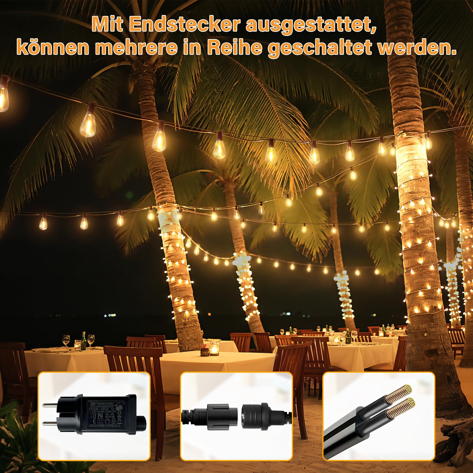 HeiPard LED Lichterkette Außen Strom 20M ST38 mit Fernbedienung Timer, 3 Modi, IP45 Wasserdicht Outdoor Lichterketten, 30+2 Glühbirnen Warmweiß Beleuchtung für Garten, Terrasse, Balkon, Party