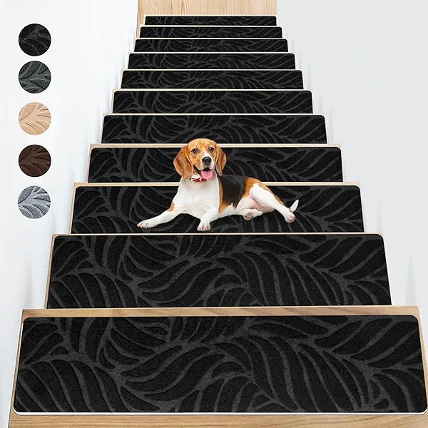 8" X 30" (15 Pack) Non Slip Stair Carpet Treads for Wood Steps, Indoor Stair Mats Covers with Adhesive, Anti-Slip Stair Runner Rug for Kids Elders and Dogs
