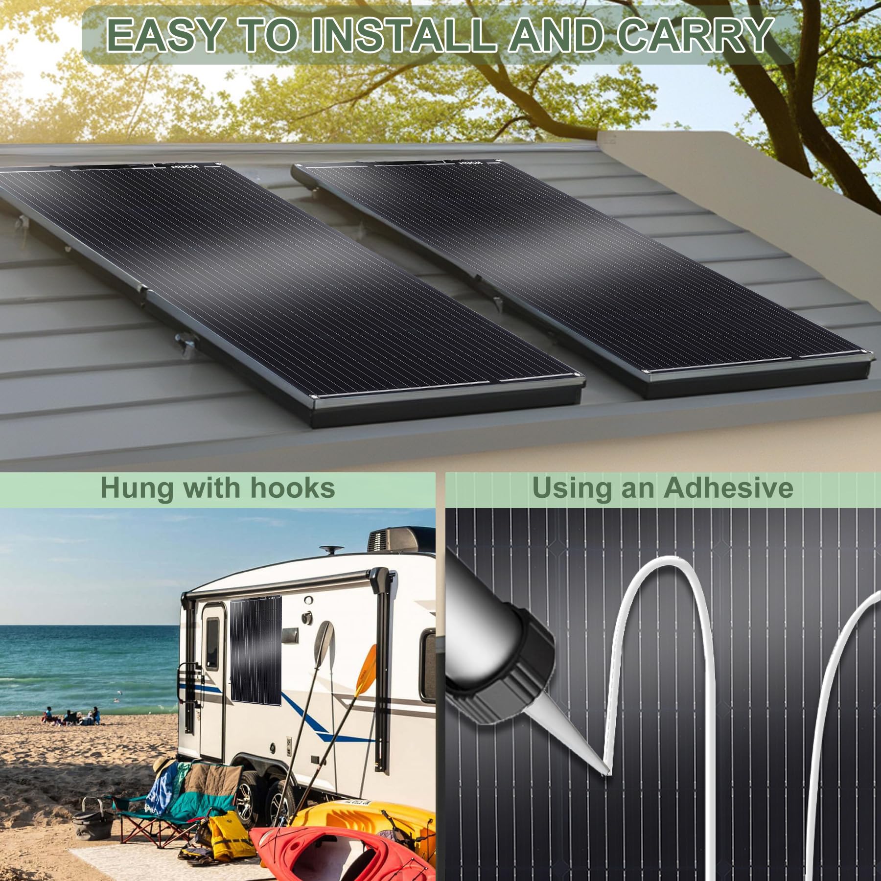 Panneau solaire semi-flexible 100 W 12 V monocristallin ultra flexible mono chargeur hors réseau pour bateau, camping-car, cabine, van, voiture, bateau, surfaces courbes