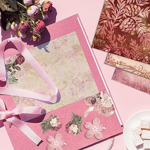 Miniatura 5 de 24 hojas de papel floral para álbumes de recortes, 6 x 6 pulgadas, bloc de papel de cartulina de decoupage, páginas de una sola cara, para