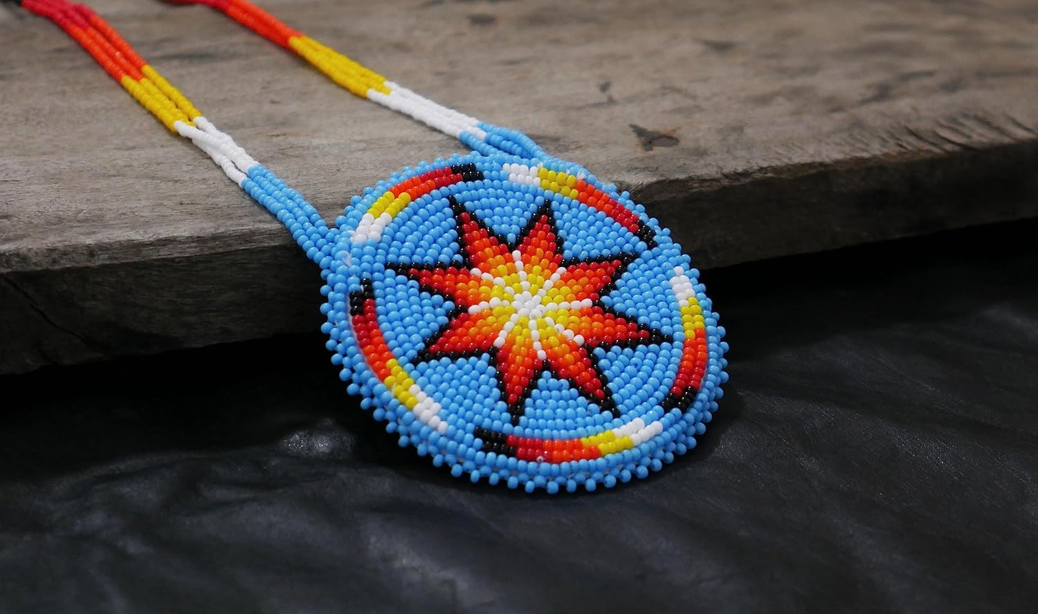 Handmade Native American Style Tribal ethnic Seed Bead Beaded Layered Medallion Necklace