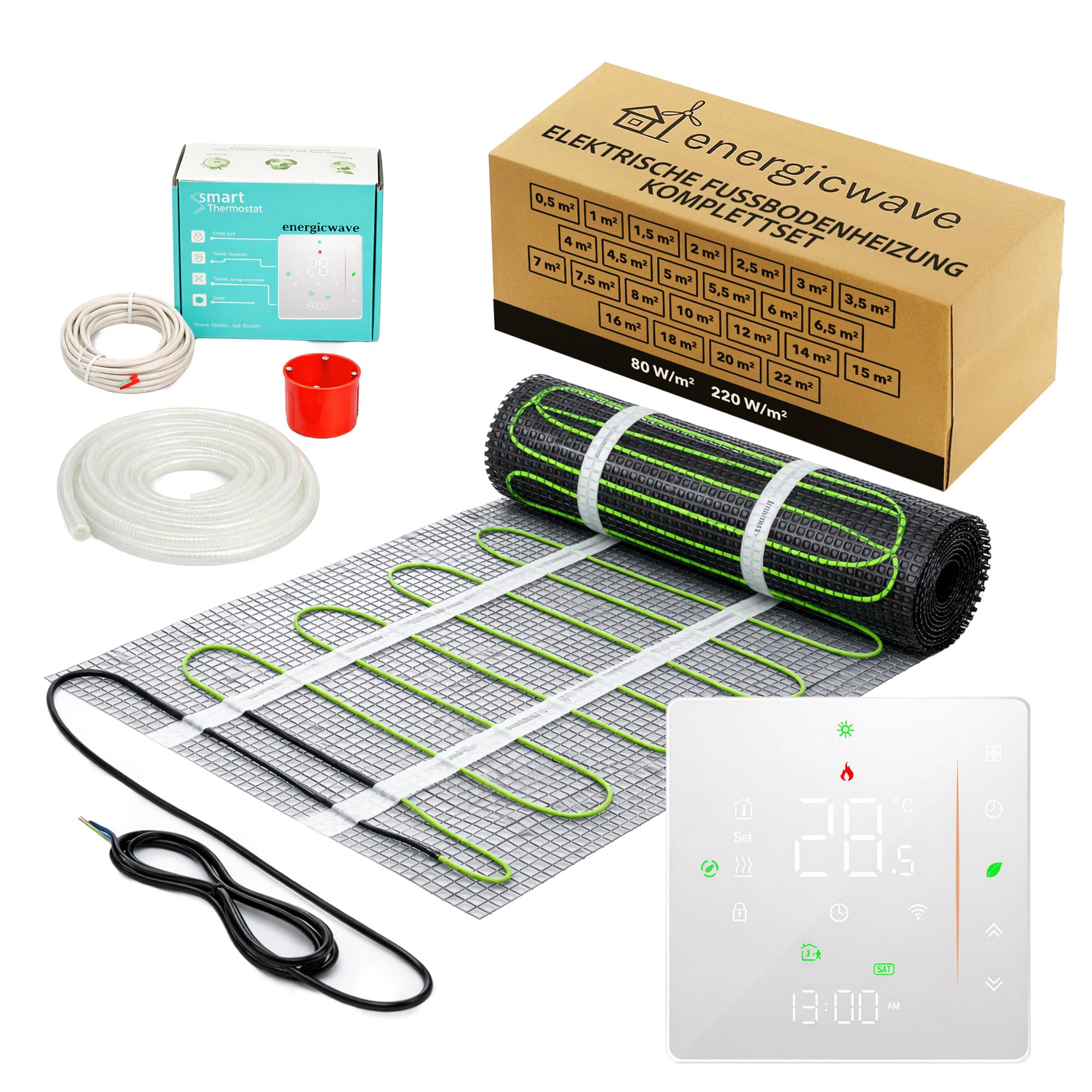 Tapis de Chauffage Sol Électrique 3m² 150 W/m² - Kit Complet avec Thermostat Wi-Fi, Tapis Chauffant, Natte Chauffante pour Carrelage, Grès Cérame et Sols en Pierre