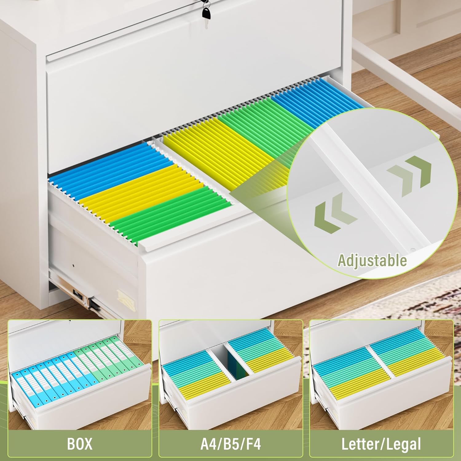Crownland Lateral File Cabinet with 2 Drawers, 28" W Metal Lockable File Cabinets for Home Office, Office Cabinet for Storage Legal/Letter/A4/F4 Files(White)